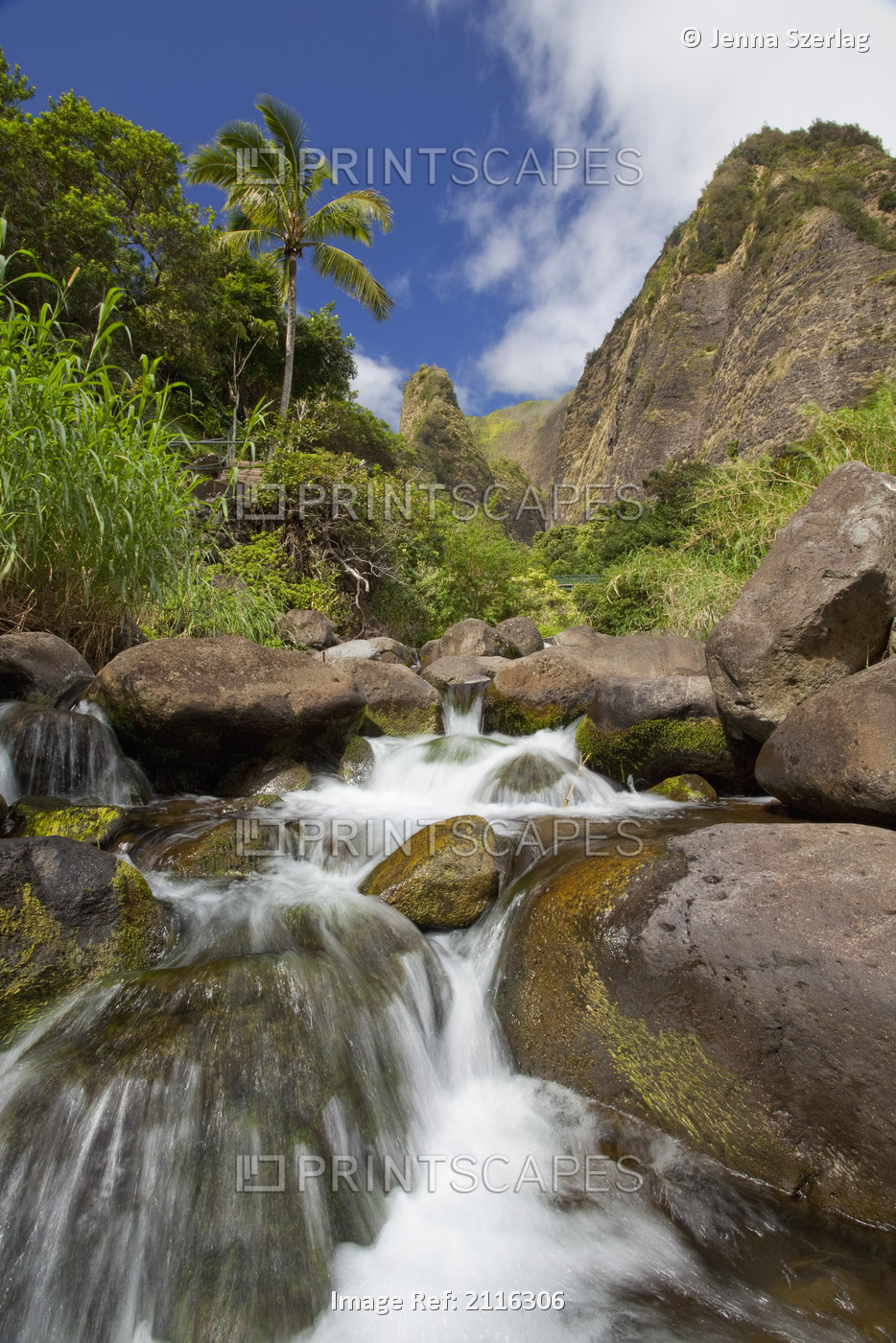 Hawaii, Maui, Iao River Valley waterfall.