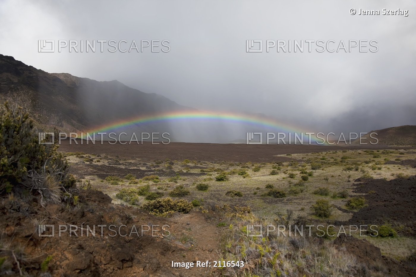 Hawaii, Maui, Haleakala, Crater, A bright, colorful rainbow.