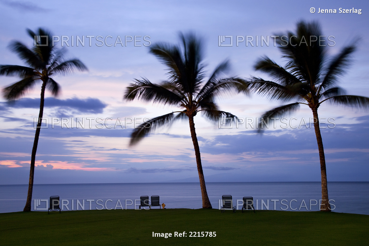 Hawaii, Maui, Kihei, A sunset view with palm trees.