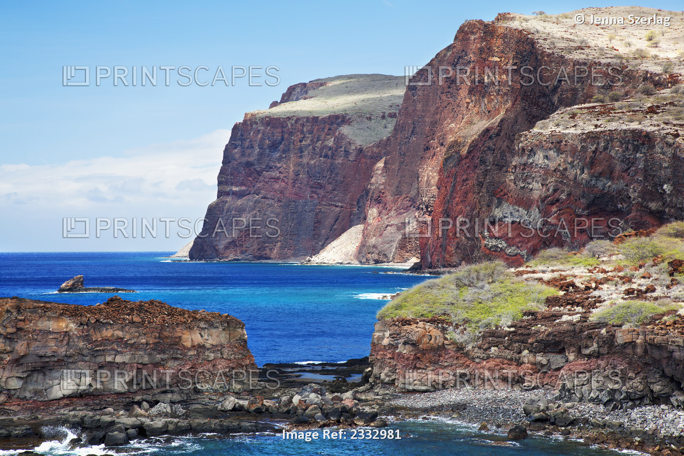 Shark's Fin Rock And Southern Coastline; Lanai, Hawaii, United States Of America