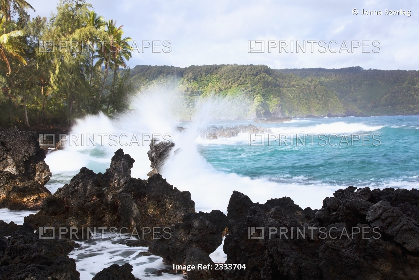 Waves Crash On Lava Rock At Sunrise; Keanae, Maui, Hawaii, United States Of ...