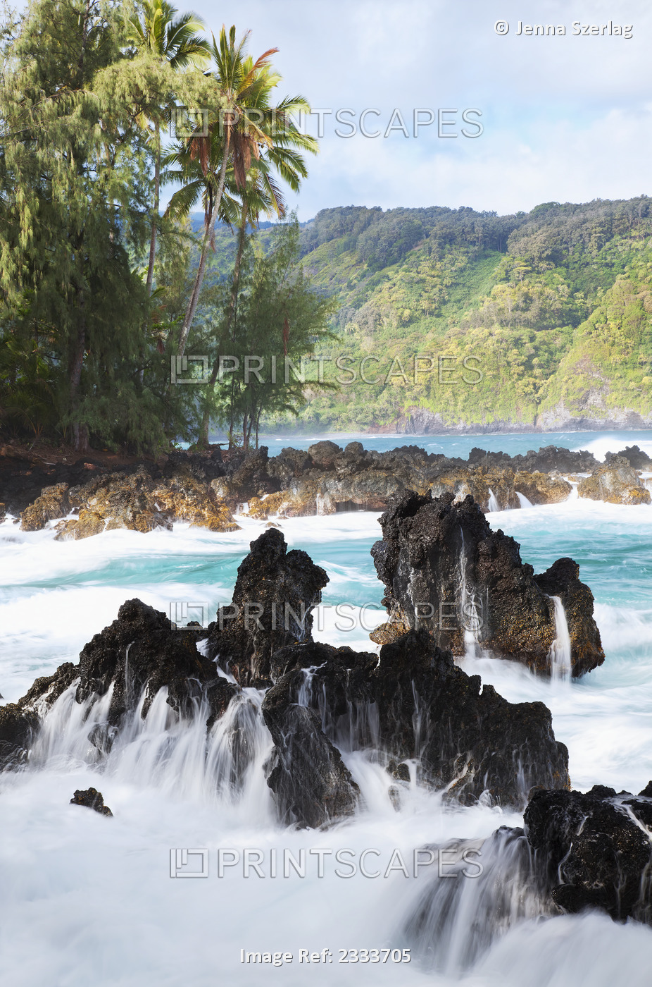 Waves Crash On Lava Rock At Sunrise; Keanae, Maui, Hawaii, United States Of ...