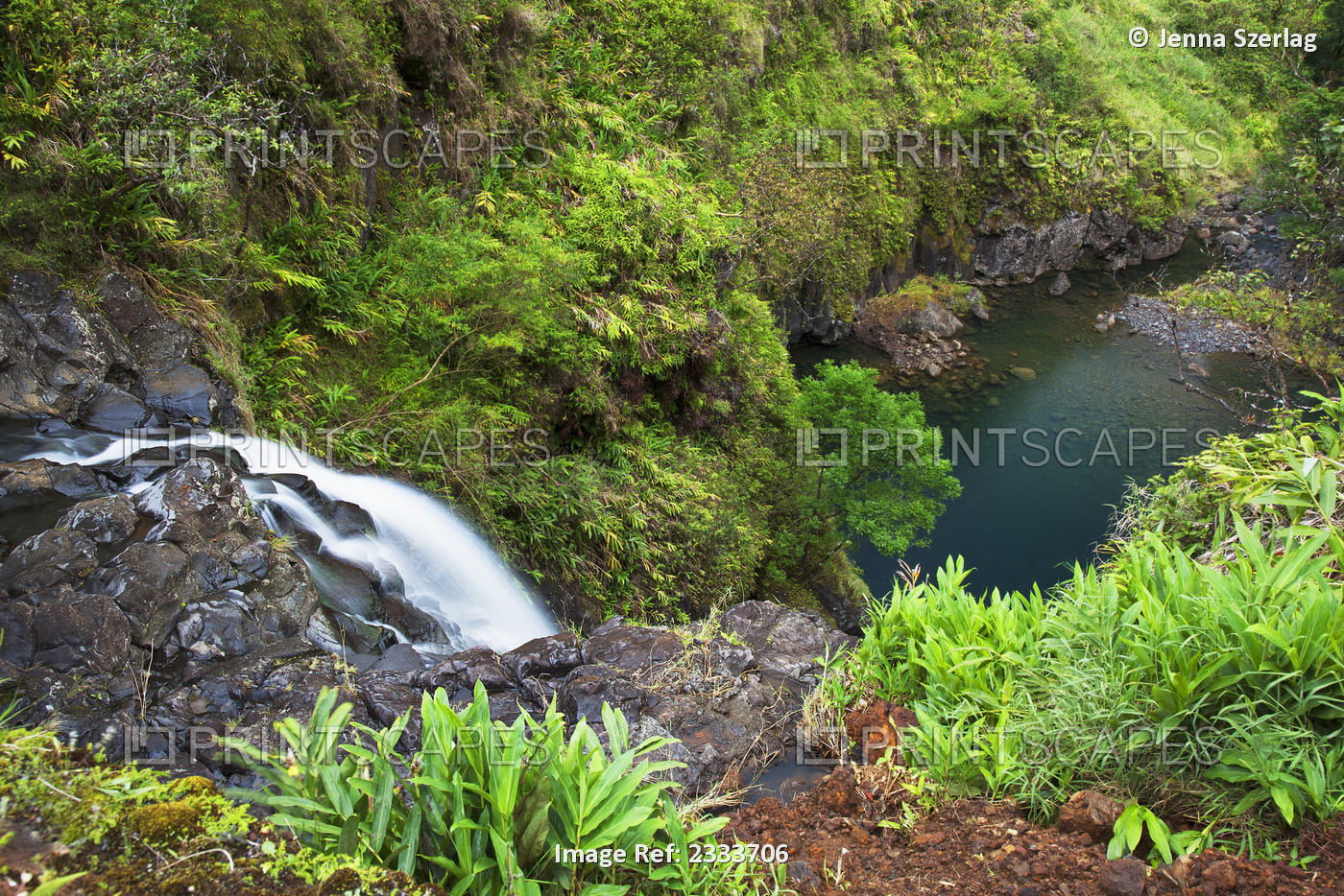 A Waterfall Along The Road To Hana; Maui, Hawaii, United States Of America