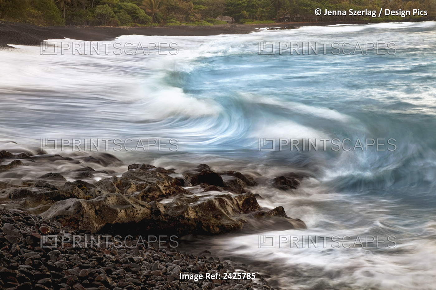 Hawaii, Maui, Hana, A Soft Slow View Of Ocean Waves Crashing On Black Lava Rock