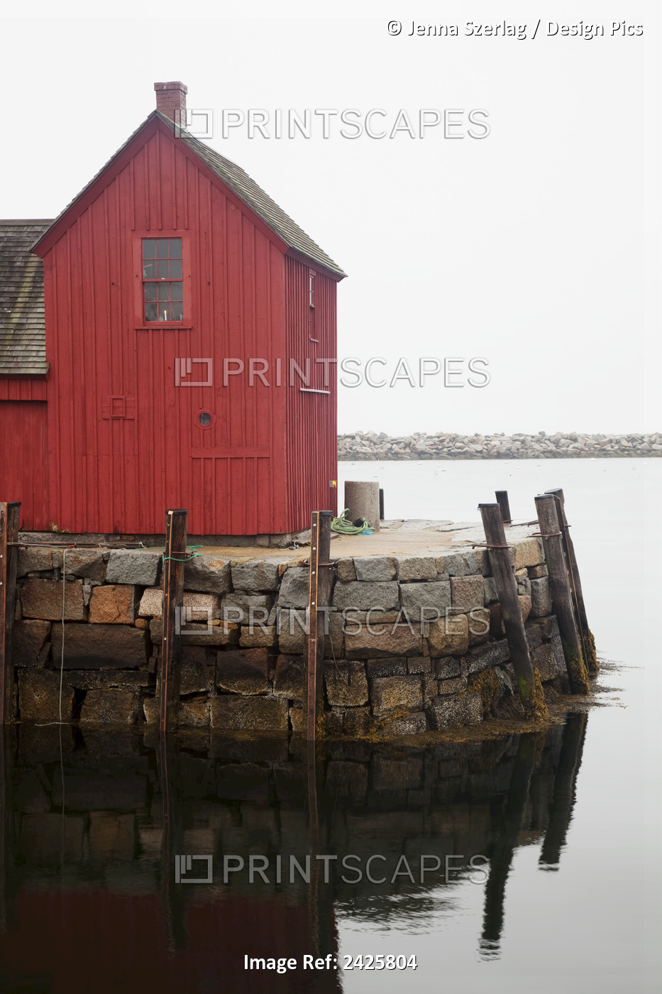 New England, Massachusetts, Red Building At The End Of Rockport Harbor.