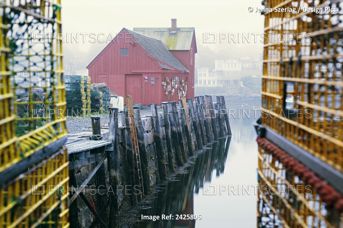 New England, Massachusetts, Red Building At The End Of Rockport Harbor, Framed ...