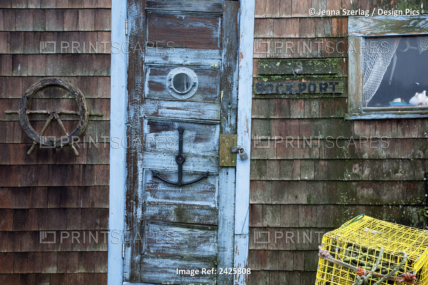 Massachusetts, Rockport, A Quaint Shack At The Harbor With Sign.