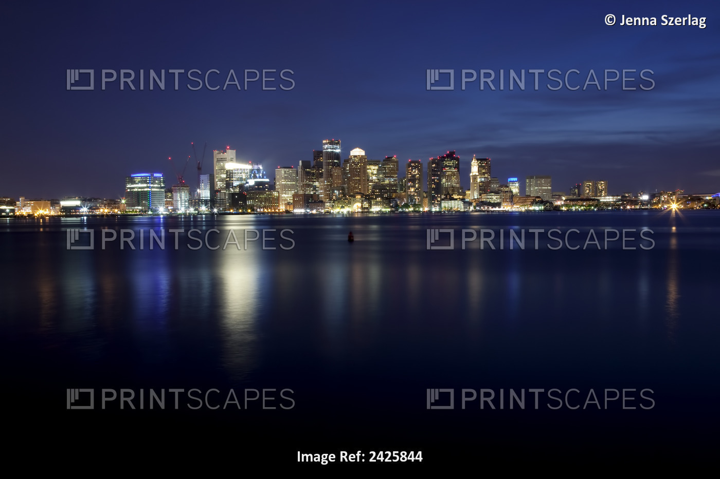 Massachusetts, Boston, A City Skyline View At Night
