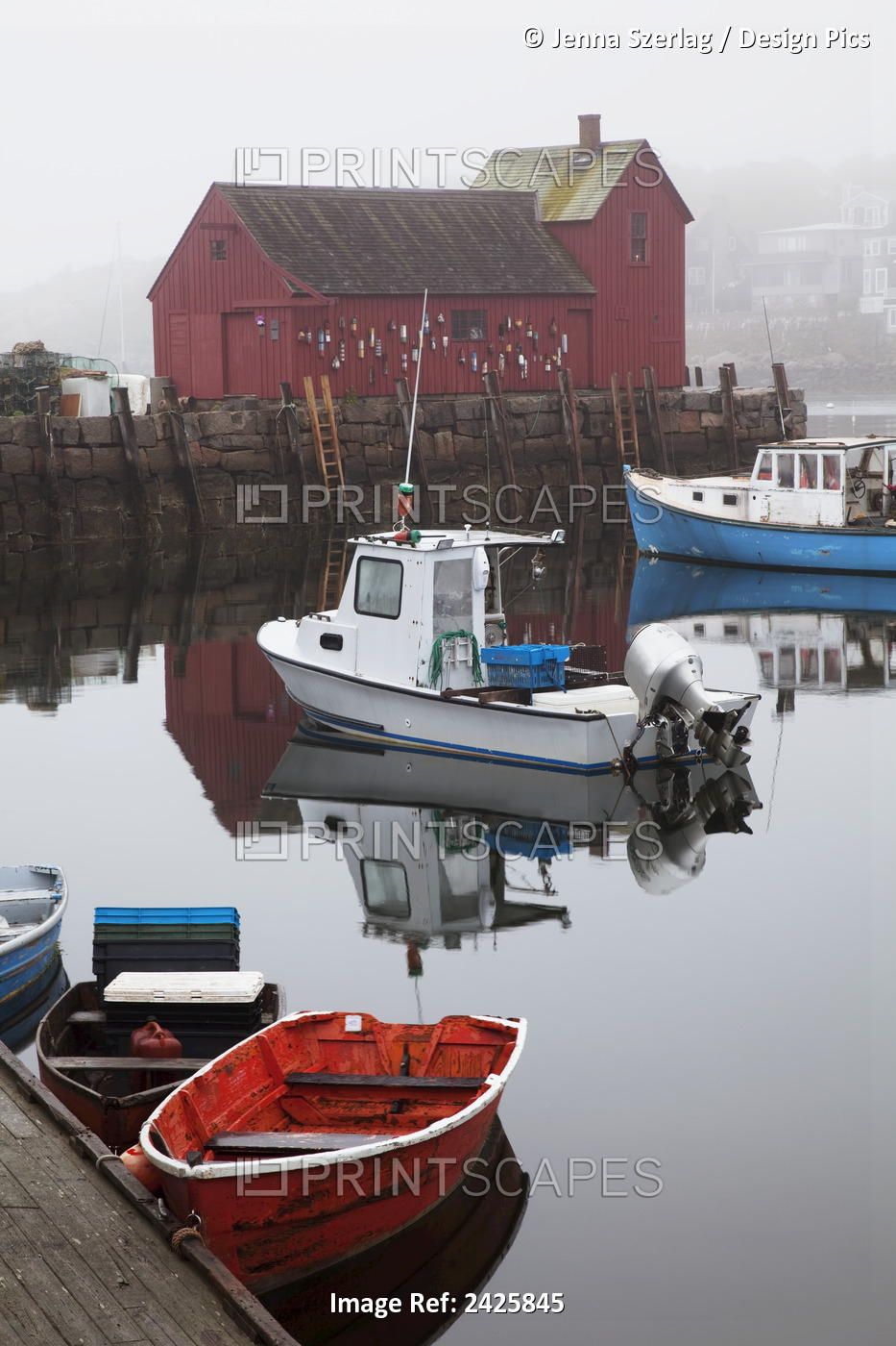 New England, Massachusetts, Close Up Of Small Boats In The Rockport Harbor, Red ...