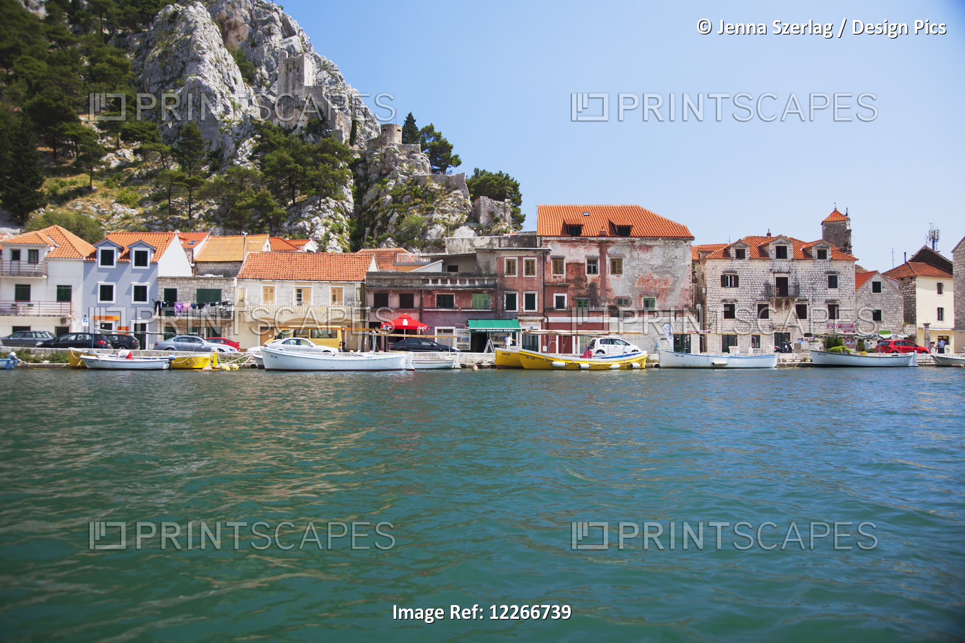 Old Town Omis As Seen From The Cetina River; Omis, Croatia