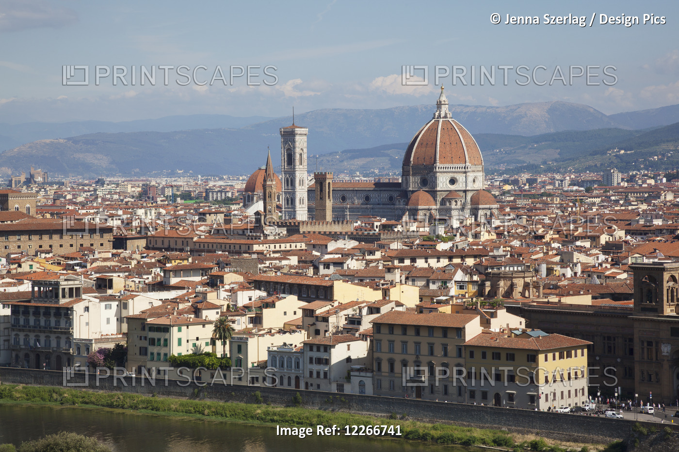 A View Of The City From Above With The Dome Of The Florence Cathedral; ...