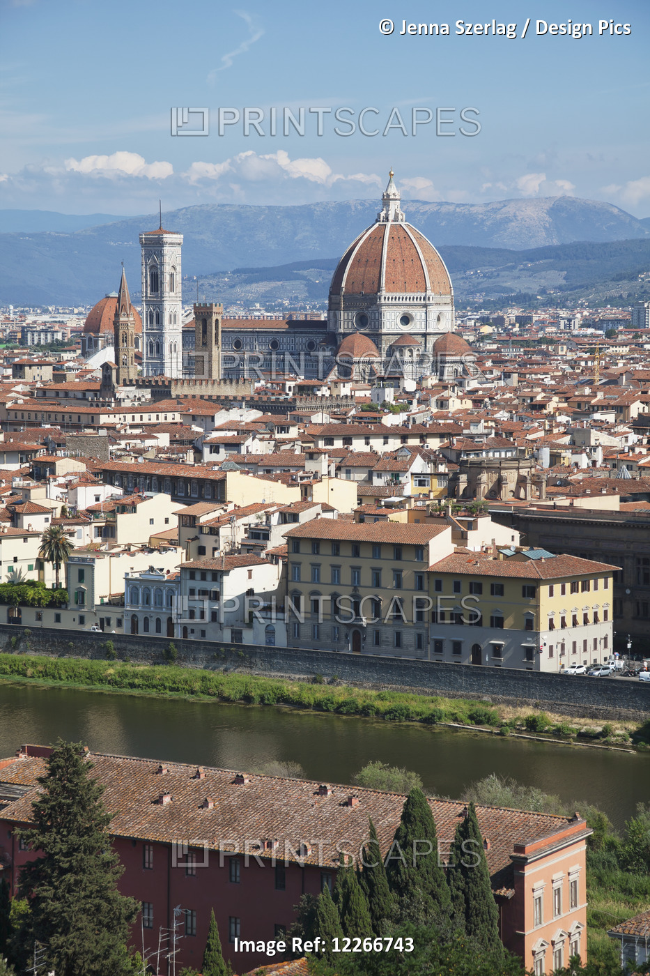 A View Of The City From Above With The Dome Of The Florence Cathedral; ...