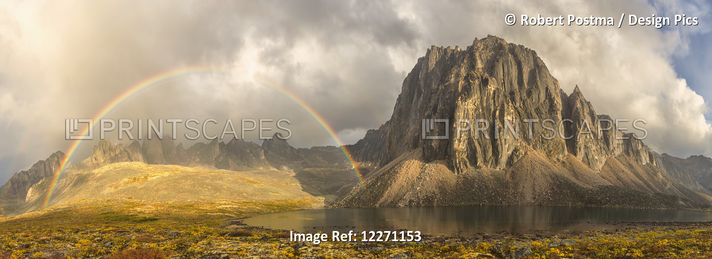Rainbow Over Unnamed Mountain By Talus Lake In Tombstone Territorial Park; ...