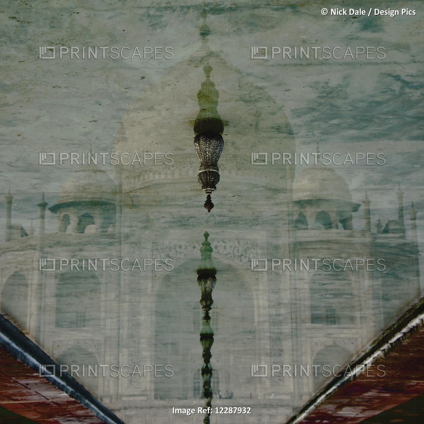 Upside-Down Reflection Of Taj Mahal In A Pool Of Water; Agra, Uttar Pradesh, ...