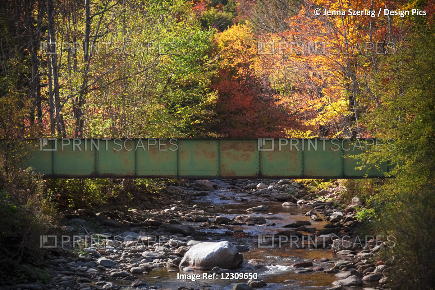 Scenic Bridge Over White River In Autumn; Granville, Vermont, United States Of ...