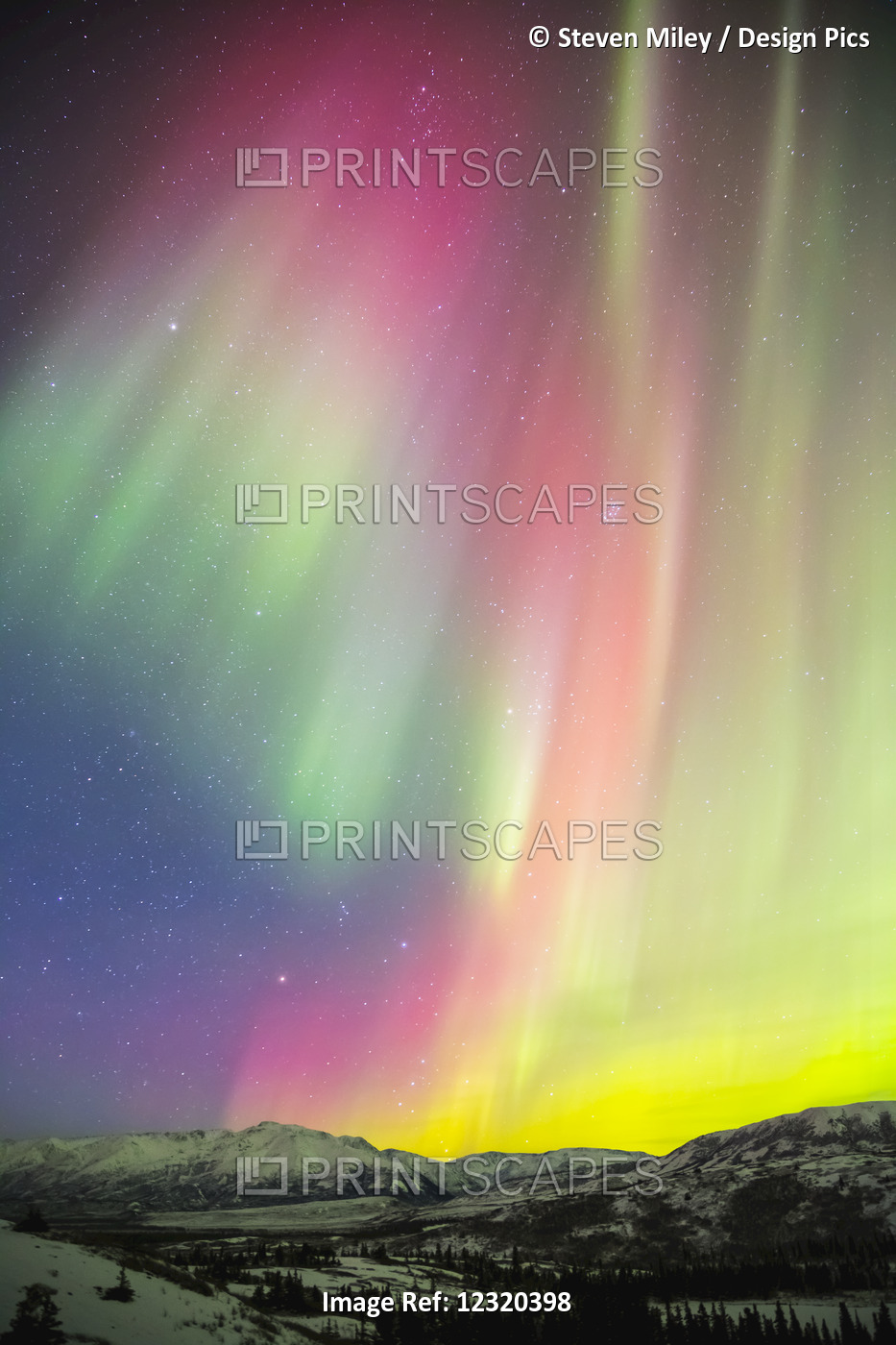 A Colourful Aurora Display Over Granite Mountain, South Of Delta Junction; ...