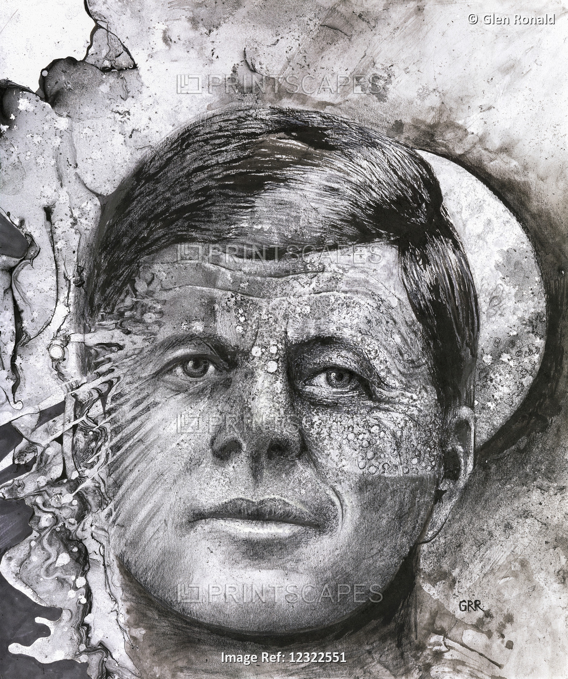 Portrait of John F. Kennedy, Black and White Artwork
