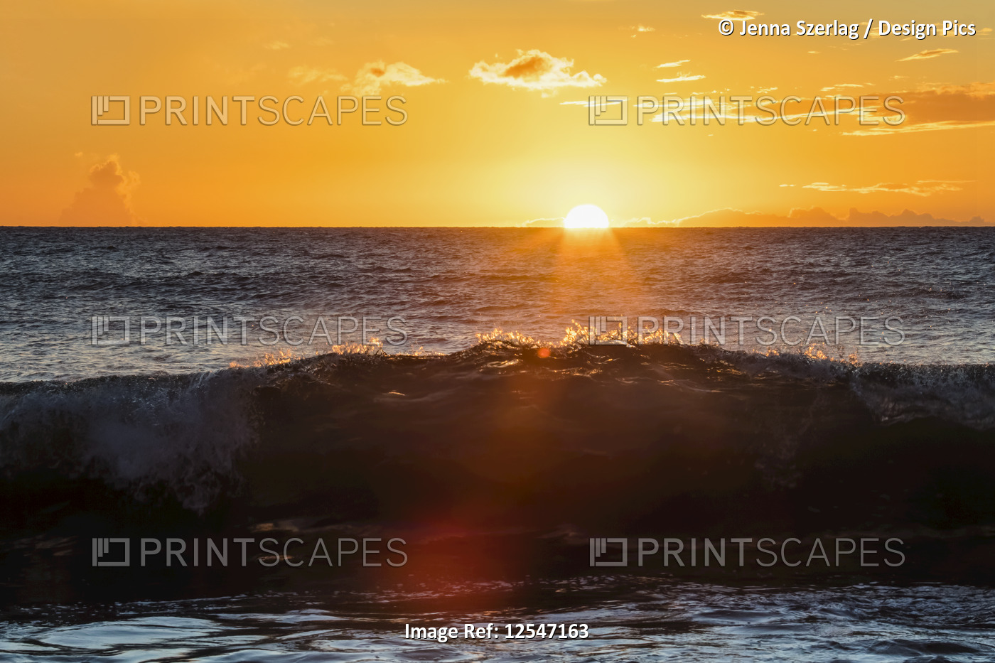 A Golden Sunset At Ulua Beach With Wave, Wailea, Maui, Hawaii USA