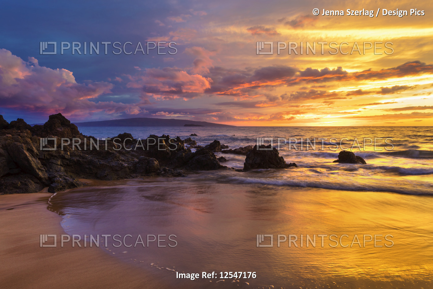Dramatic Clouds Durning Sunset On Beach in Makena, ,Maui, Hawaii USA